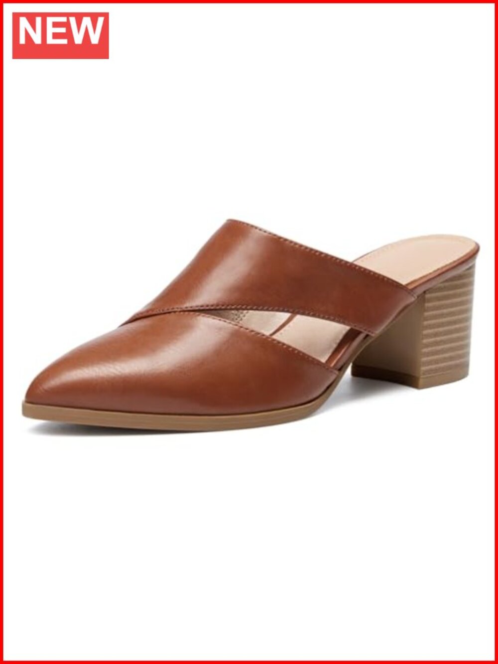 Women's Cutout Backless Mules Slip On Closed Toe Chunky Heeled Sandals
